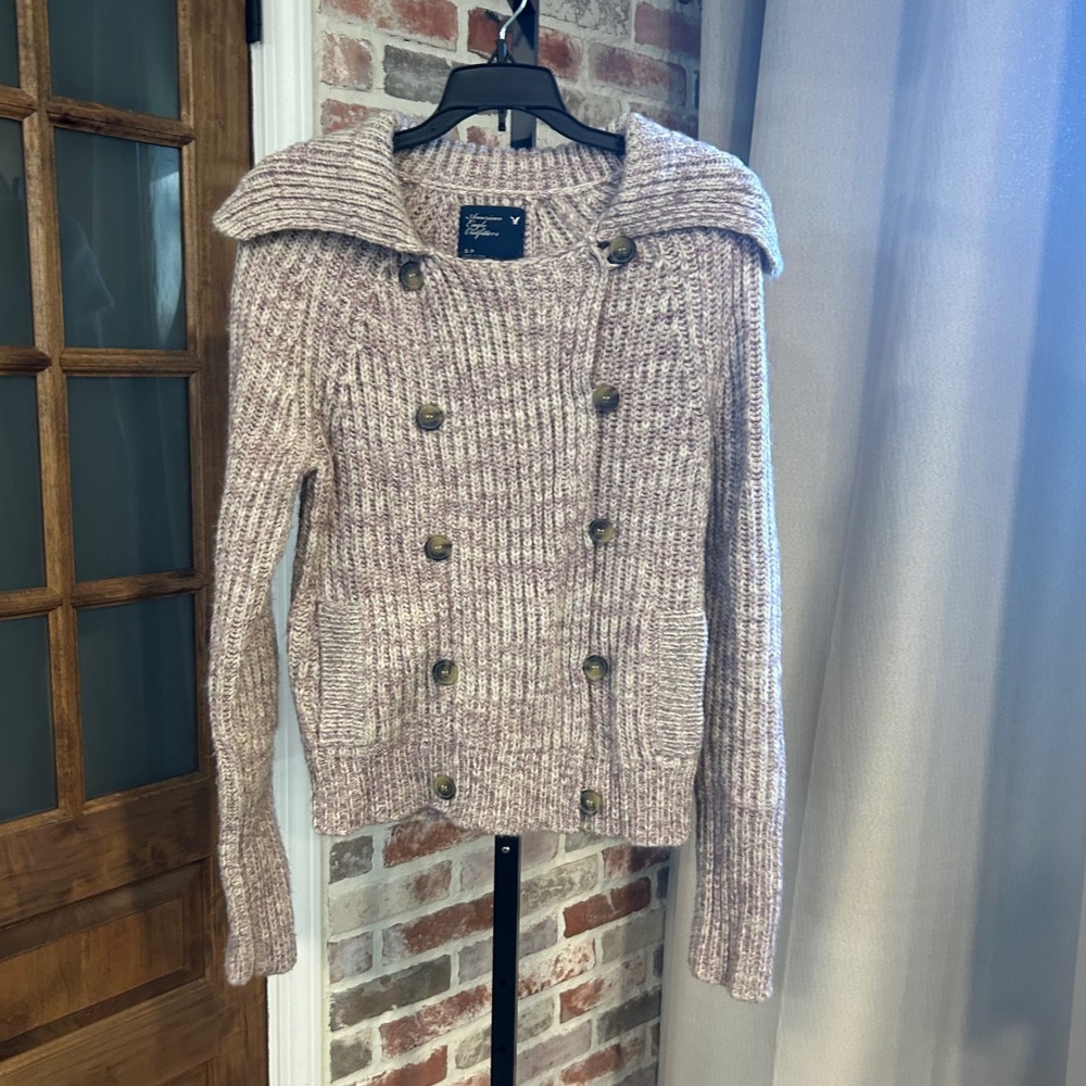 American Eagle Sweater Women Purple Marled Cottagecore Cardigan Wool Y2K S